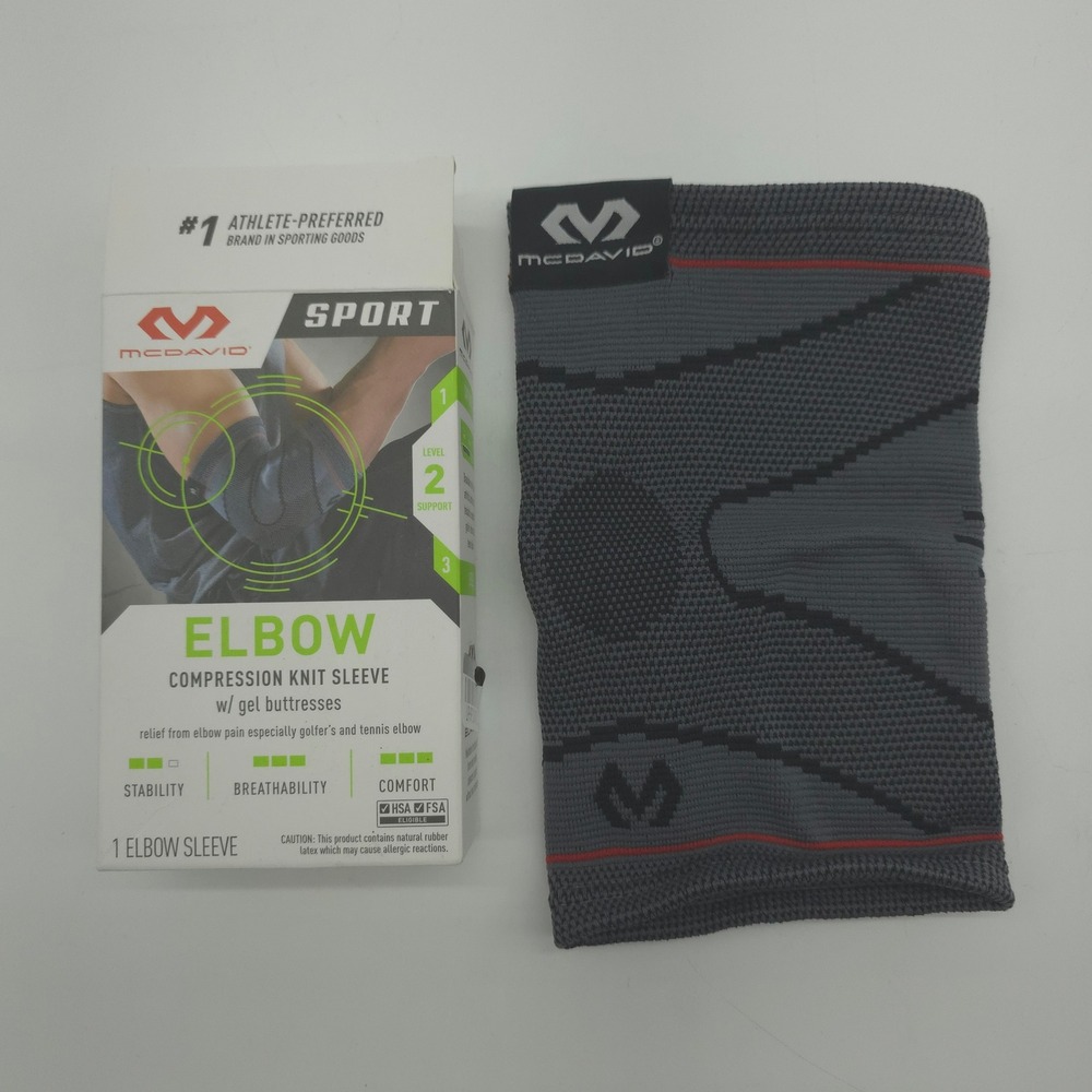 New McDavid Sport Elbow Compression Knit Sleeve Grey Level 2 Support L/XL 5146